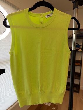 Zara Neon Lime Sleeveless Knit Shell